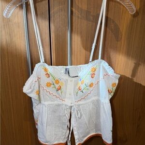 NWT Anthropologie White Camisole with Orange Floral Embroidery